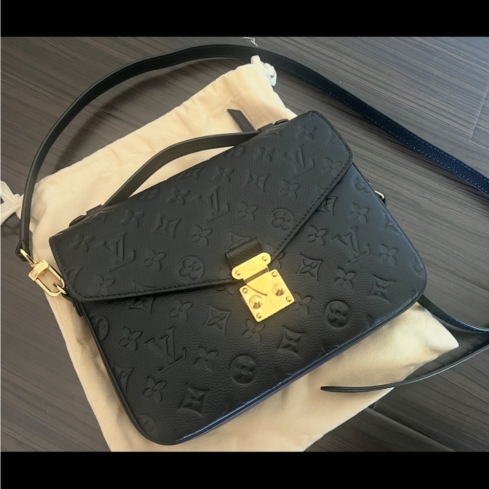 Louis Vuitton Black Embossed Monogram Crossbody Bag with Gold Hardware
